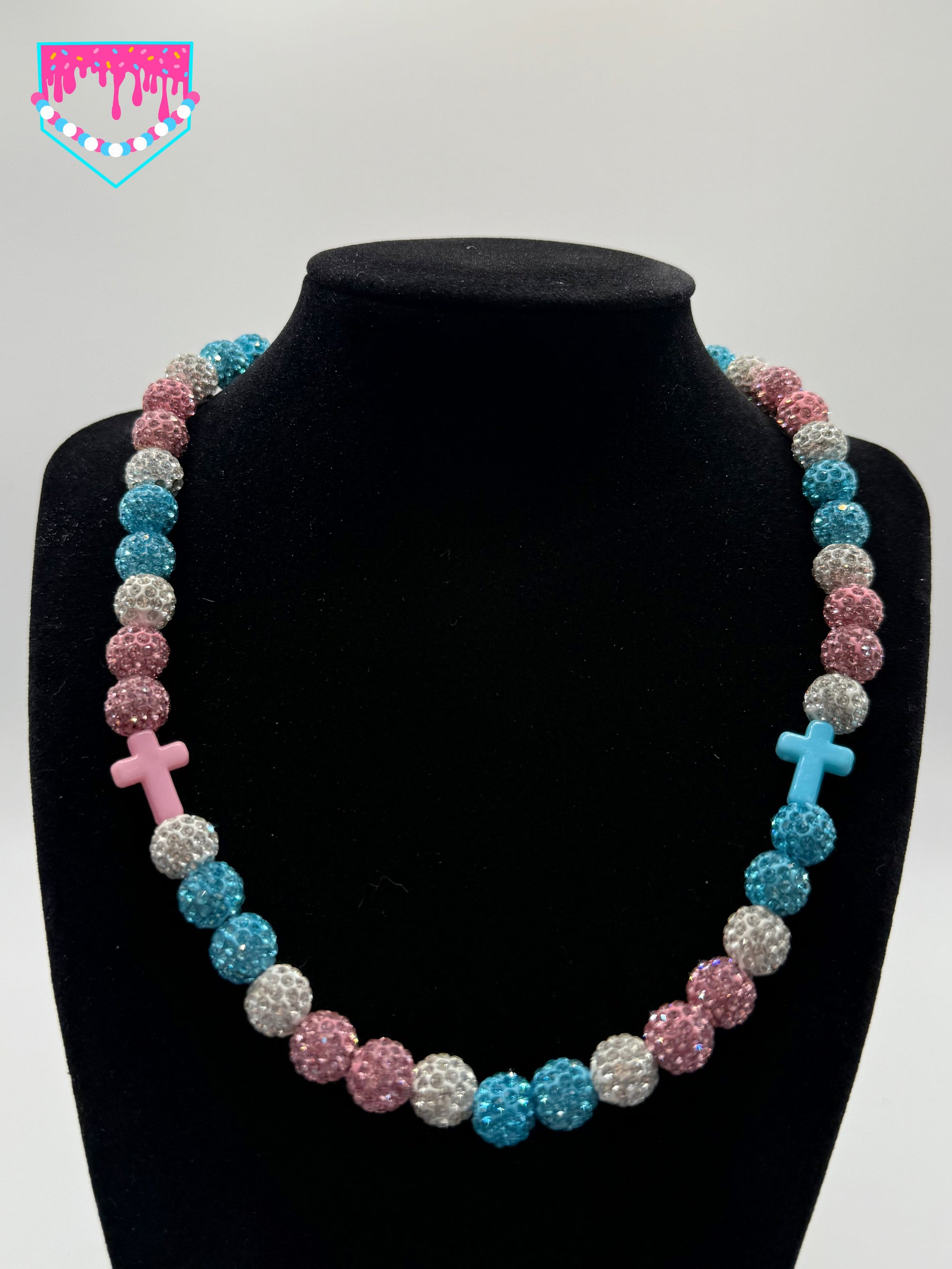 Pink, Teal, White (Mini Cross)